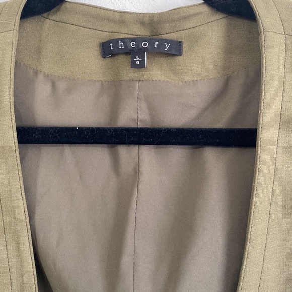 Theory Yaisa Pryor Goat Leather Open Front Olive Green Jacket Size Large - Picture 6 of 8